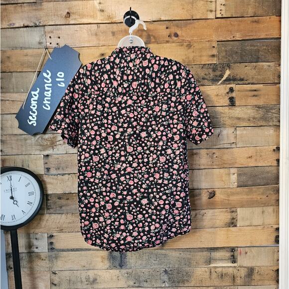 Dravus men’s black button down rose print Short Sleeve shirt Size M - Picture 9 of 12